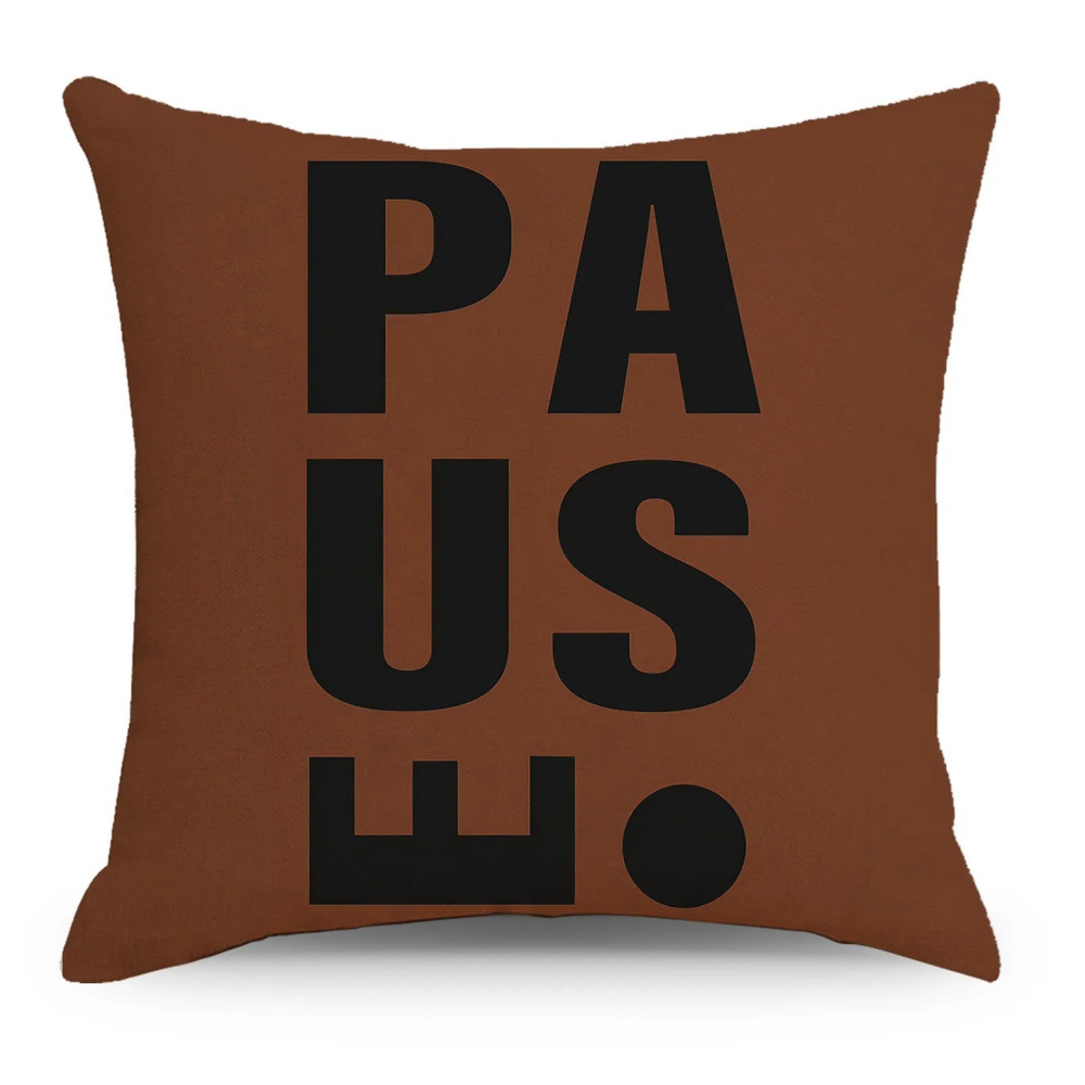 PAUSE Pattern Pillow Cover In Brown